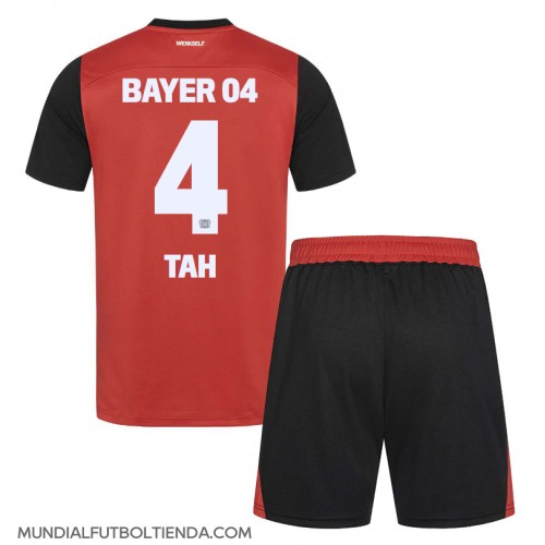 Camiseta Bayer Leverkusen Jonathan Tah #4 Primera Equipación Replica 2024-25 para niños mangas cortas (+ Pantalones cortos)